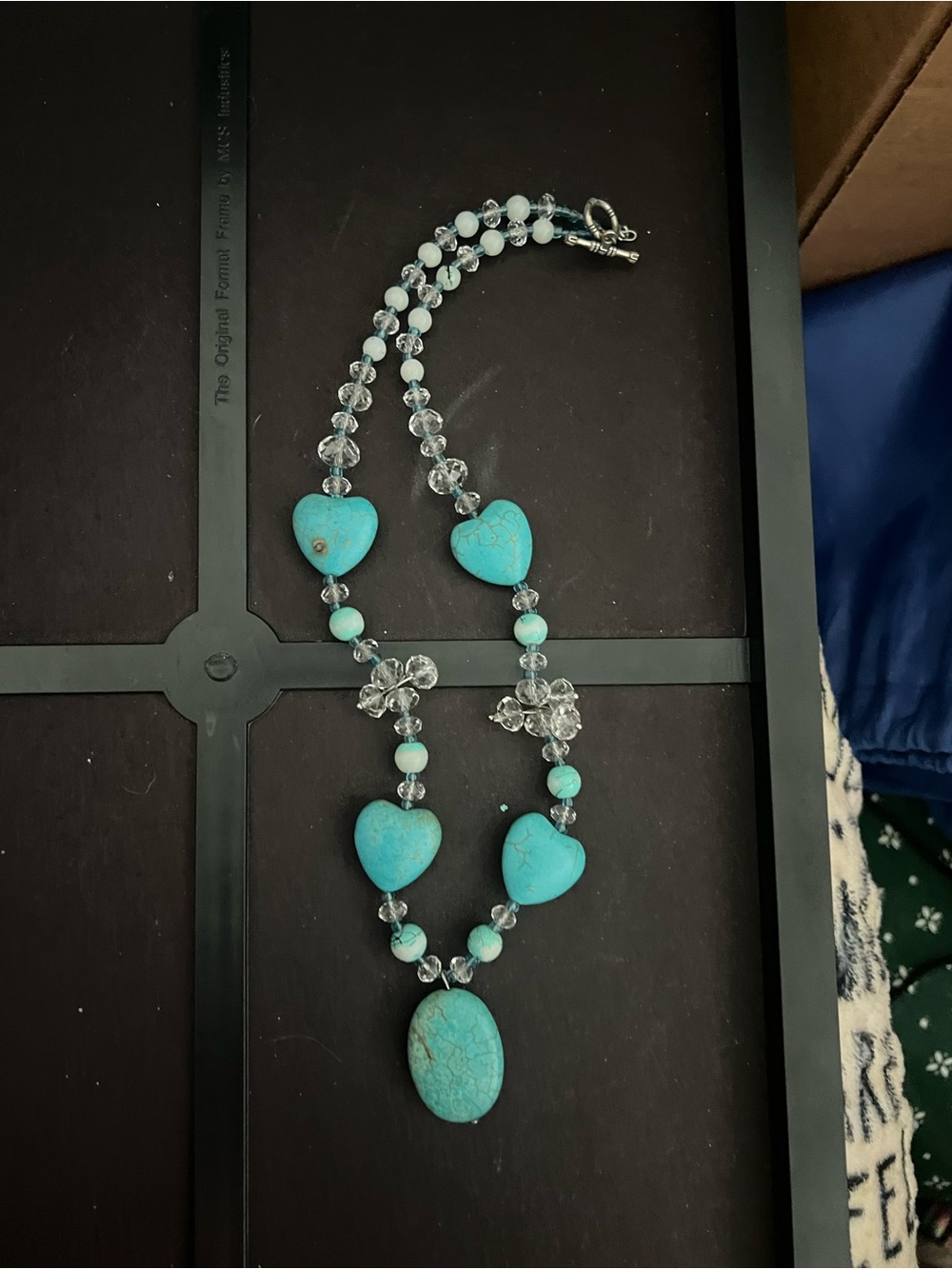 Turquoise Heart Pendant Necklace with Clear Beads - Unbranded